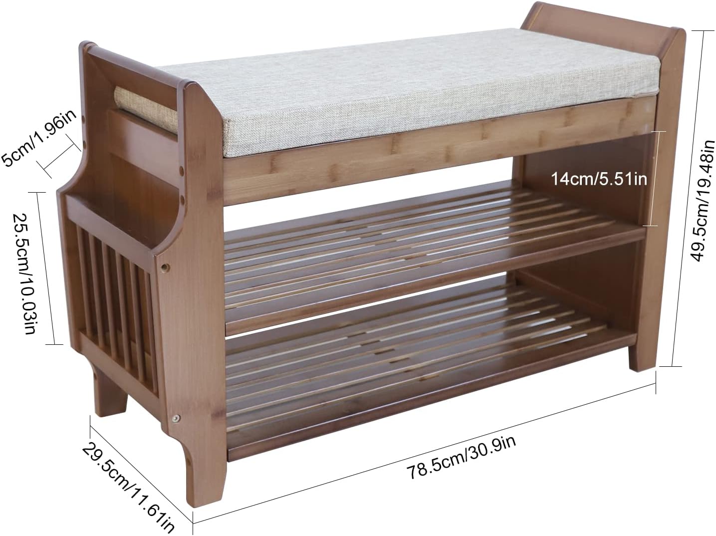 Bamboo Shoe Bench with Seat Cushion Entryway Storage Shelf a7