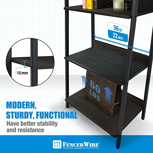 Fencer Wire 5 Tier Ladder Bookshelf, 24 Inch Width, Black Wooden Shelves a7