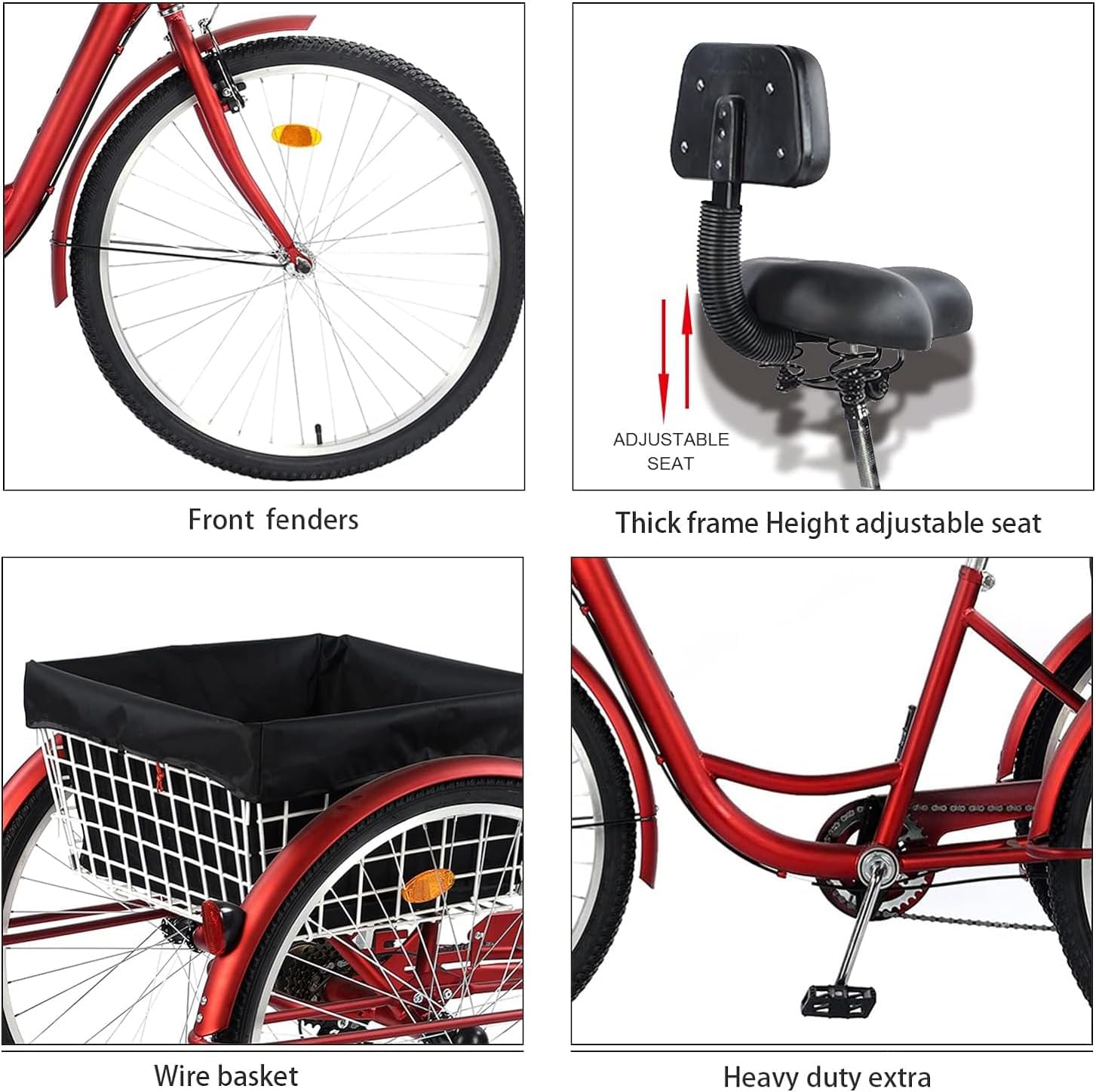 Adult 7-Speed Tricycle 26 Inch Three-Wheel Bike with Basket a7