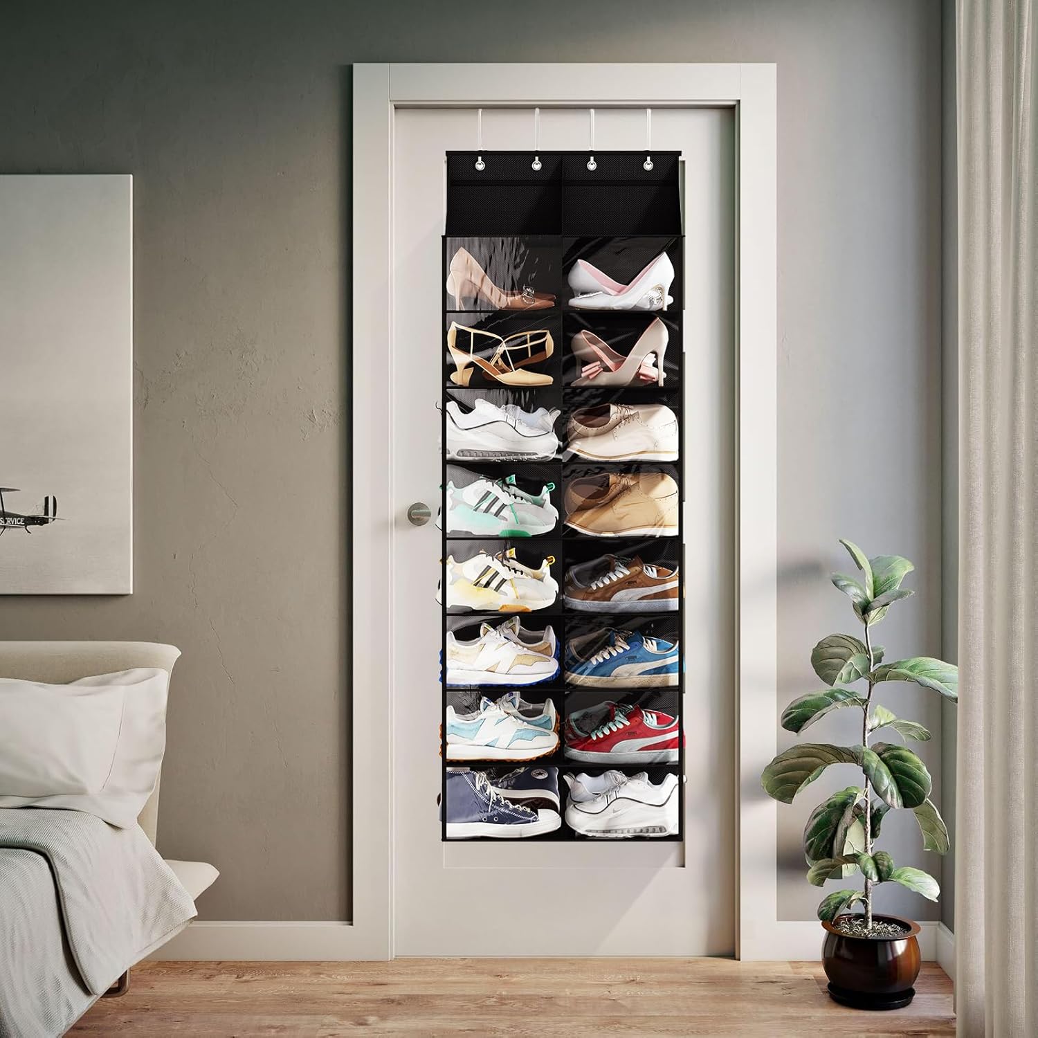 Over Door Shoe Rack 16 Pairs Dustproof Hanging Organizer k7