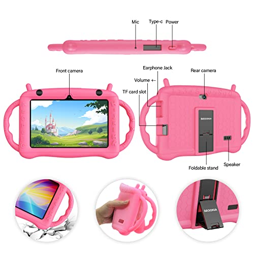 Kids Tablet 7 inch Learning Tablet with Drop-Proof Case Pink k7