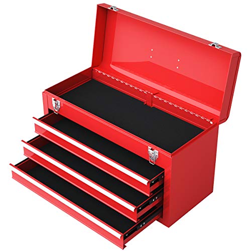 Portable 20 inch Steel Tool Box with 3 Drawers and Top Tray k7m