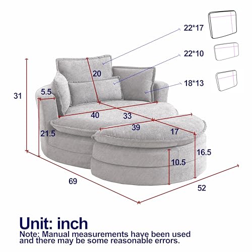 Modern Barrel Swivel Chair with Storage Ottoman and Pillows White A7k