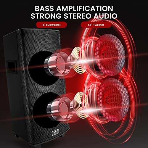 Pyle Portable Bluetooth PA Speaker System 700W Dual 8 Rechargeable TWS Party Light LED Display FM AUX MP3 USB SD Wheels Wireless Mic Remote Control Tablet Holder Included k7