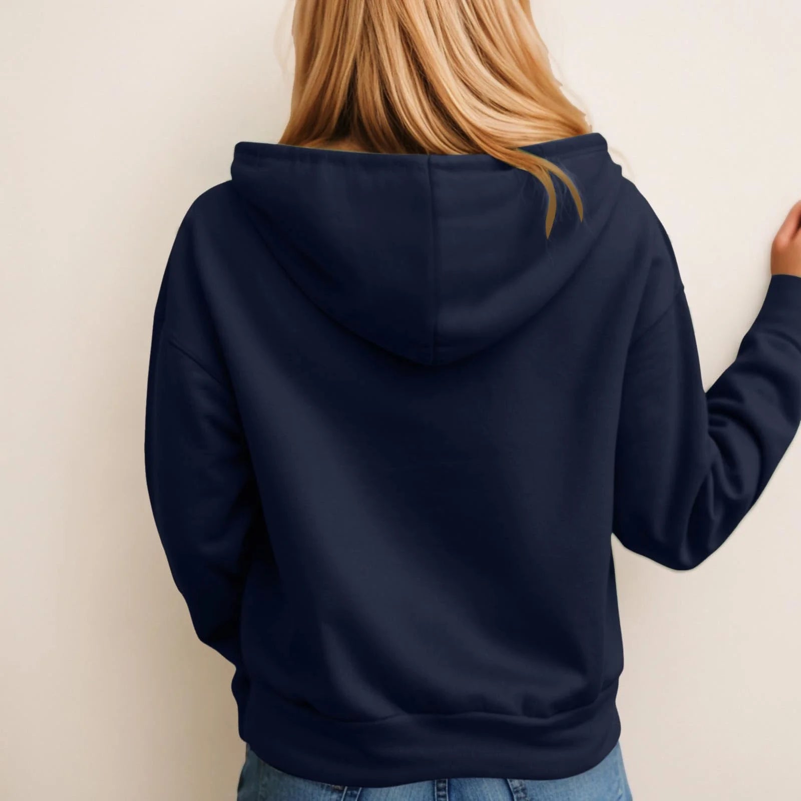 Women Hooded Pullover Sweatshirt Long Sleeve with Pocket Navy XXL k7