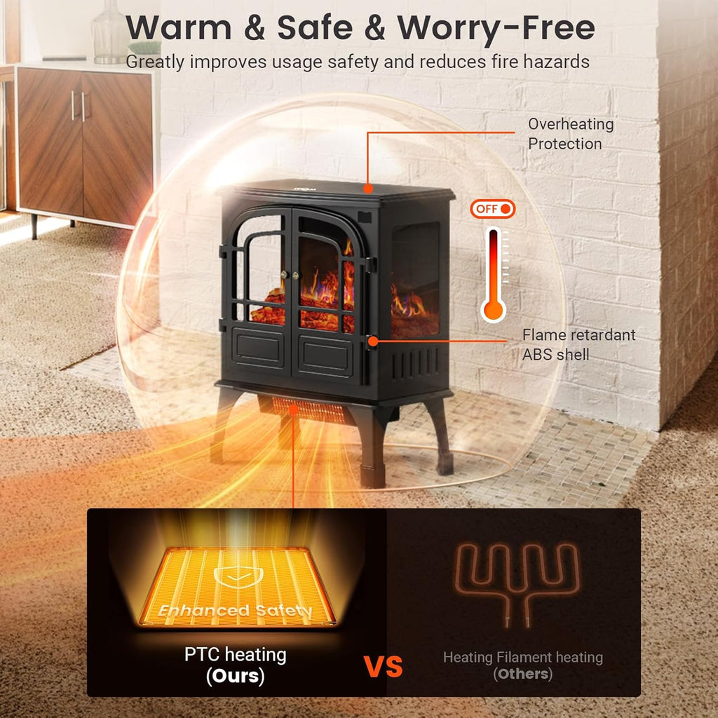 Electric Fireplace Heater with Remote Control, 3D Flame, Timer k7p