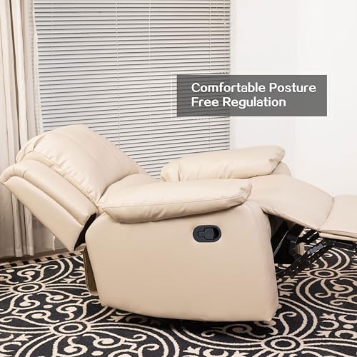 Leather Swivel Recliner Chair with Adjustable Footrest Beige k7
