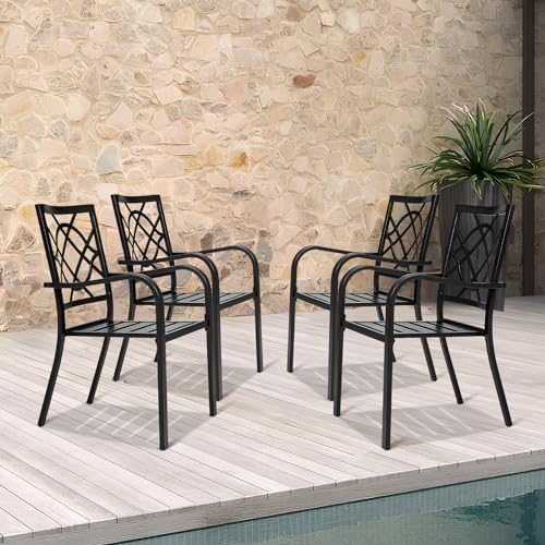 Outdoor Wrought Iron Patio Dining Set 4 Stackable Chairs 1 Table a7