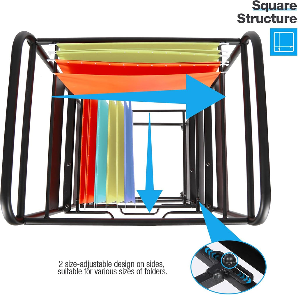 Black Rolling File Cart with Wheels Hanging Rack A7