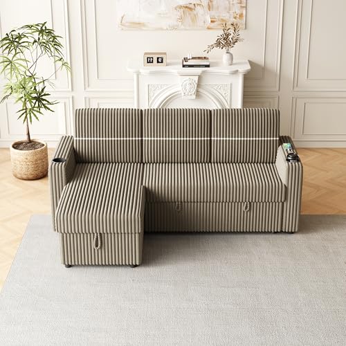 Convertible Sectional Sleeper Sofa with Storage Chaise Brown k7m