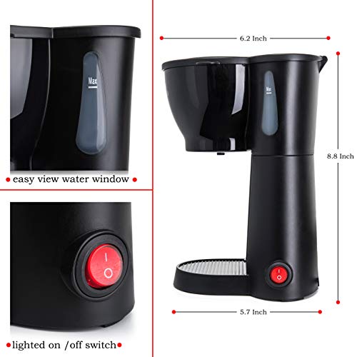 Mini Drip Coffee Maker with Brewing Basket, Black, One Cup Brew a7