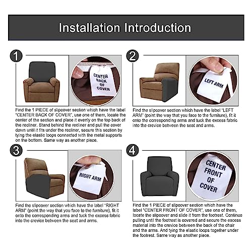 Recliner Slipcover with Side Pocket Anti-Slip Elastic Cover k7m