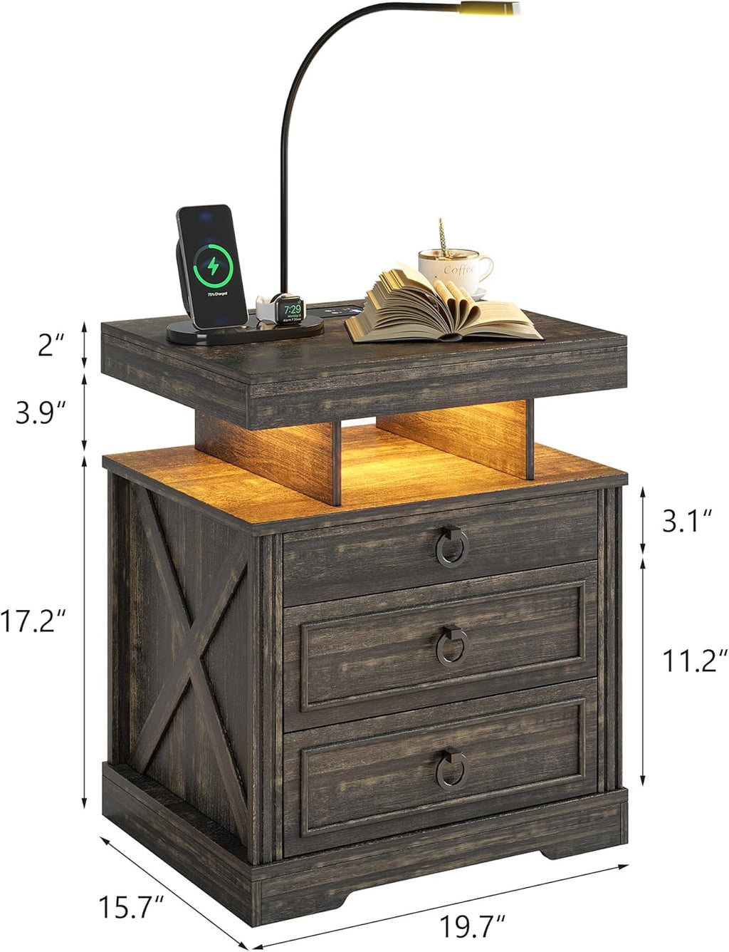 Nightstand with Wireless Charging and 2 Drawers a7k