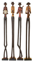 Deco 79 Polystone Musician Decorative Sculpture Tall Long Legged Jazz Band Home Decor Statues with Black Base Stand, Set of 4 Accent Figurines 5"W, 40"H, Brown