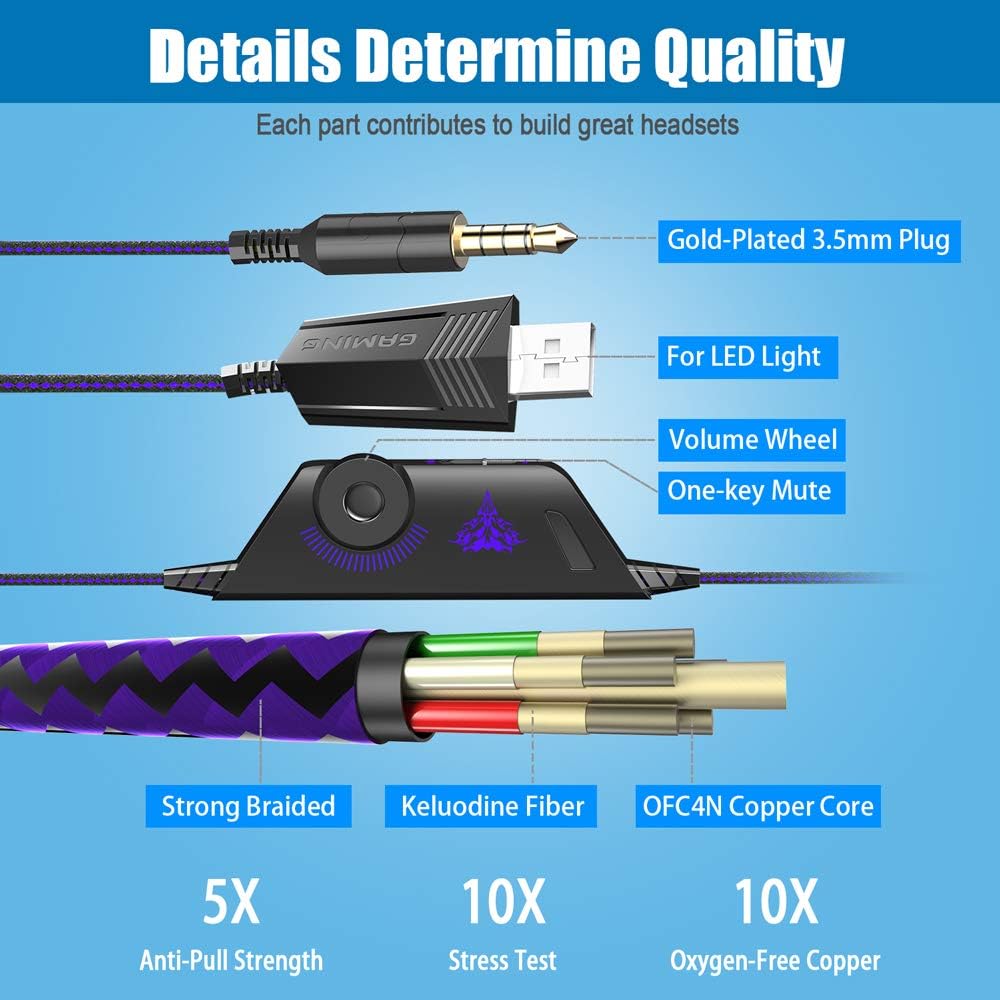Gaming Headset for PS4 PC Xbox Noise Cancelling Over Ear Mic Purple a7