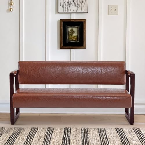 Waiting Room Bench with Backrest Faux Leather Brown k7m