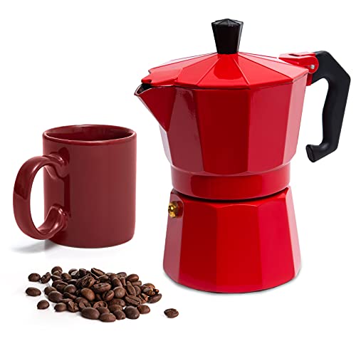Mixpresso Aluminum Moka Stove Coffee Maker With Coffee Mug, Moka Pot Coffee Maker for Gas, Electric Stove Top, Classic Italian Coffee Maker, Espresso Greca Coffee Maker, 3 Espresso Cup 5 oz