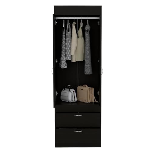 Wardrobe with 2 Doors and Drawer, Freestanding Wooden Closet for Bedroom, White a7