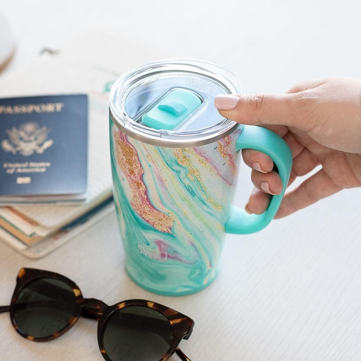 Insulated Travel Mug with Handle and Lid, Stainless Steel k7m
