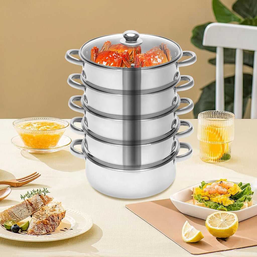 Stainless Steel 5 Tier Steamer Pot with Glass Lid a7