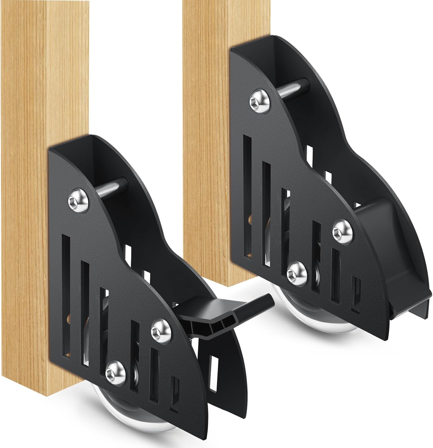 2 Pcs Sliding Library Ladder Floor Roller with Brake Movable Rolling Ladder Hardware Floor Roller Wheels Furniture Floor Rollers Ladder Accessories for Home Indoor Rolling Stepladder, Black