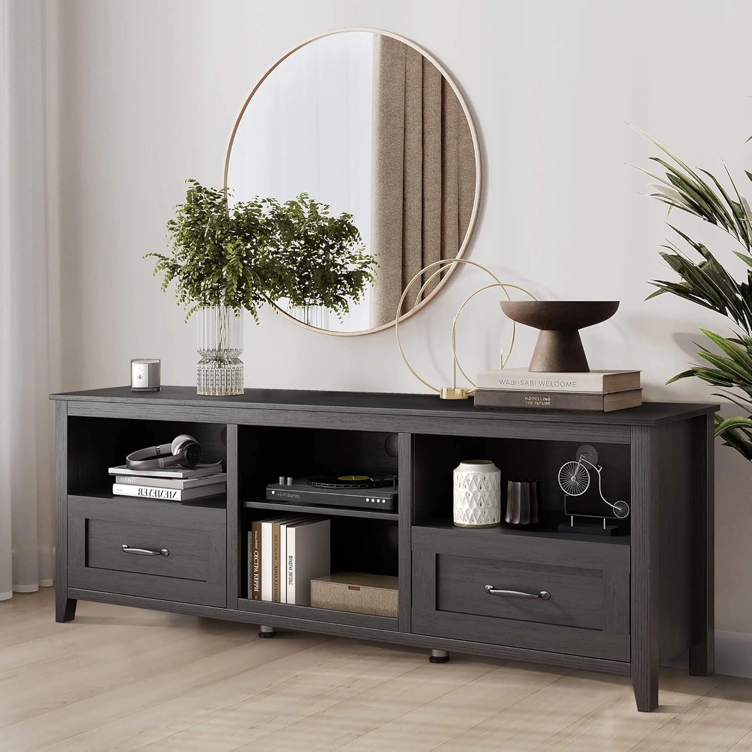 Black TV Stand with Drawers for Living Room a7