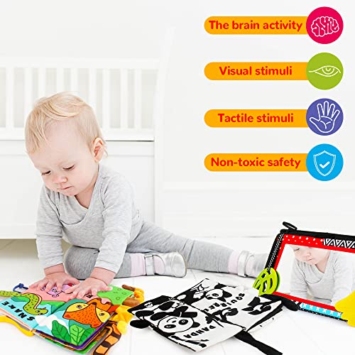 Tummy Time Mirror with Soft Crinkle Cloth Book and Teether Toys for Newborns a7
