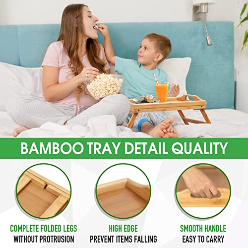 Bamboo Bed Tray with Foldable Legs and Handles for Eating Working a7k