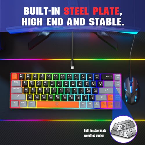 Gaming Keyboard, Compact RGB Backlit, 68 Keys White Grey Orange k7m