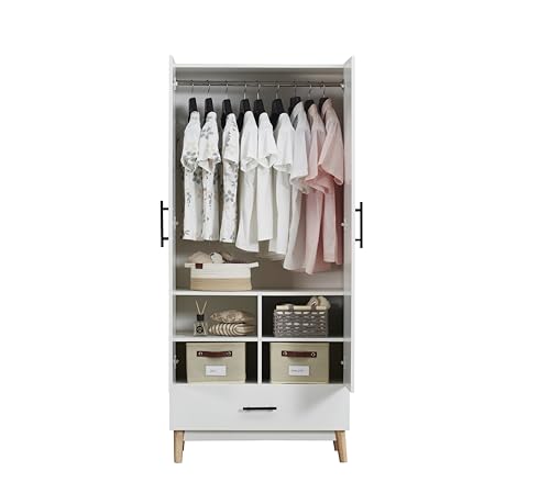 Wood Wardrobe Cabinet with 2 Drawers and Hanging Rod a7