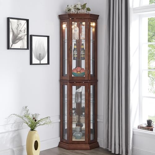 Corner Curio Cabinet with Lights Glass Display 6-Tier a7