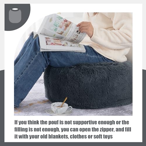 Plush Faux Fur Round Pouf Ottoman with Supportive Filling a7