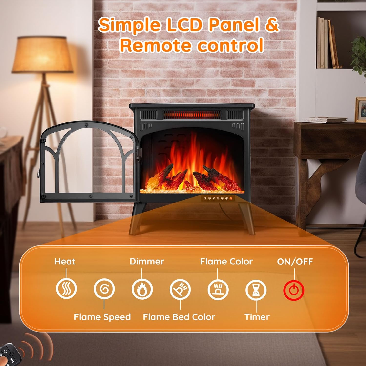 Electric Fireplace Heater with 3D Flame Effect and Remote k7m