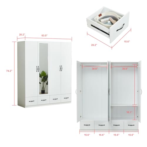 Wardrobe Cabinet with Storage Drawers and Hanging Rod 7k