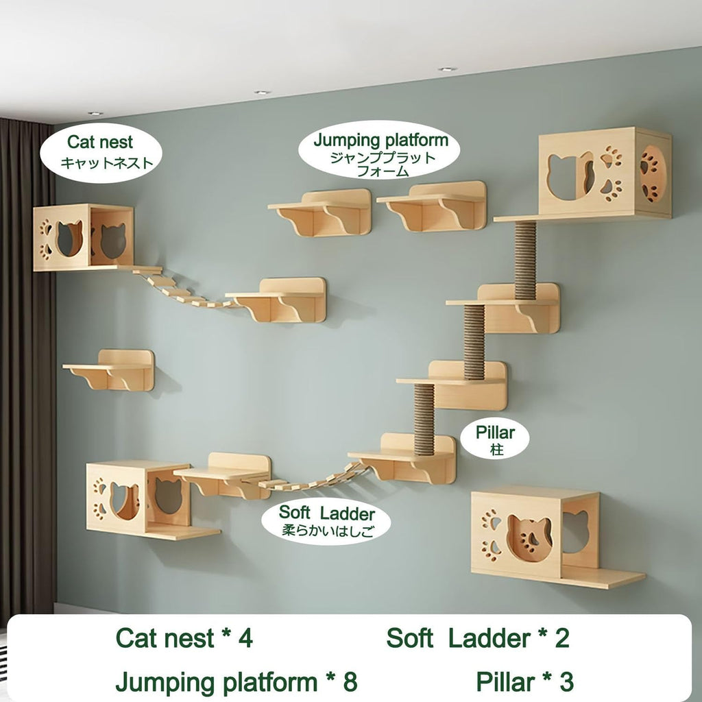 Cat Wall Climbing Set with Nest and Steps a7k