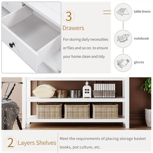 Console Hallway Table with 2 Shelves and 3 Drawers, Solid Wood, Beige k7m