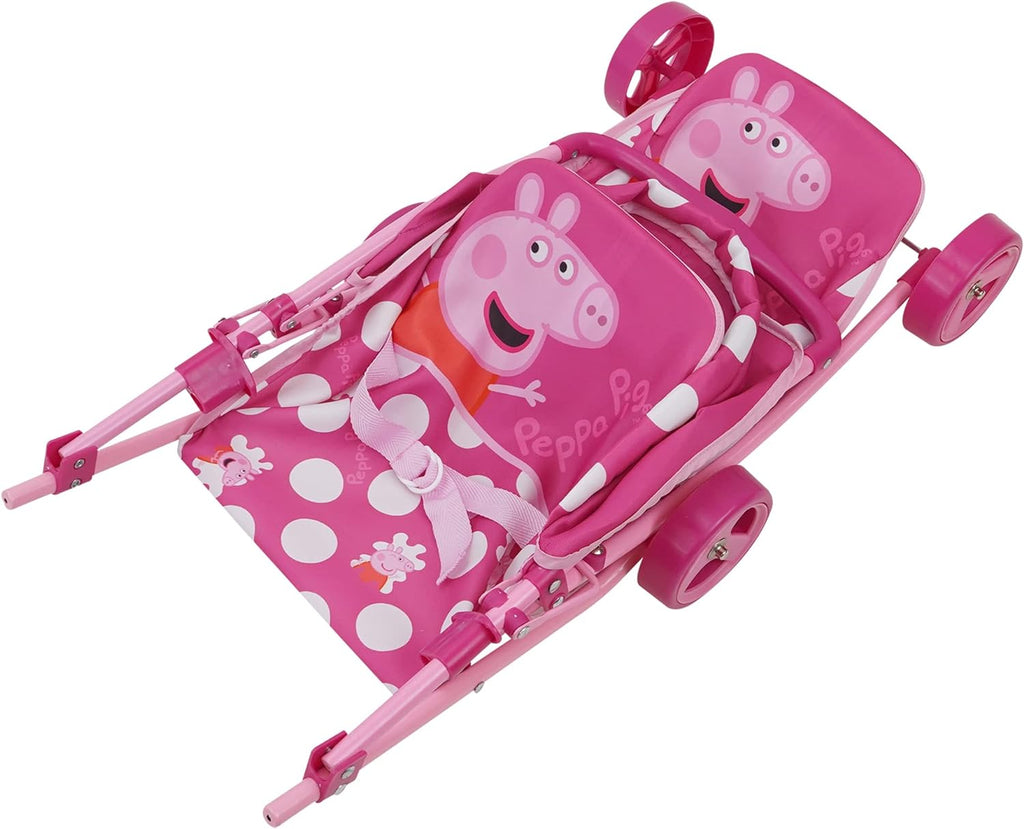 Doll Twin Stroller Pink White Dots Retractable Canopy Fits 24 Inch k7m