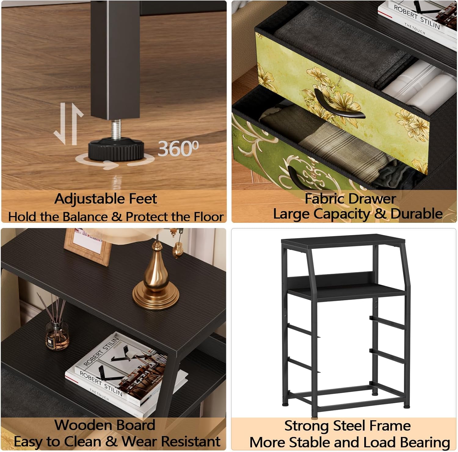Nightstand with 4 Drawers and Charging Station a7k