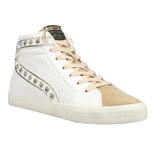 Womens Perforated High Lace Up Sneakers Casual Brown Silver White k7m