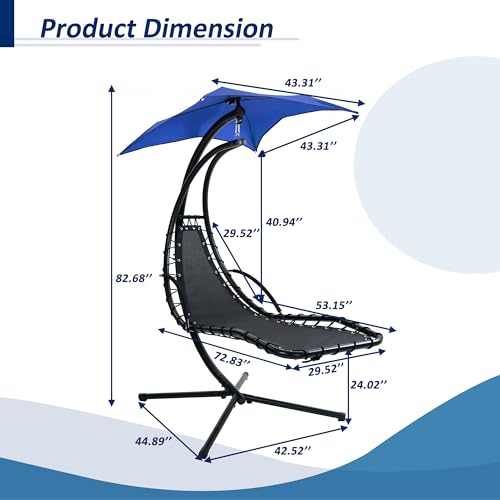 Hanging Chaise Lounger with Canopy and Cushion Outdoor Hammock Swing Chair a7