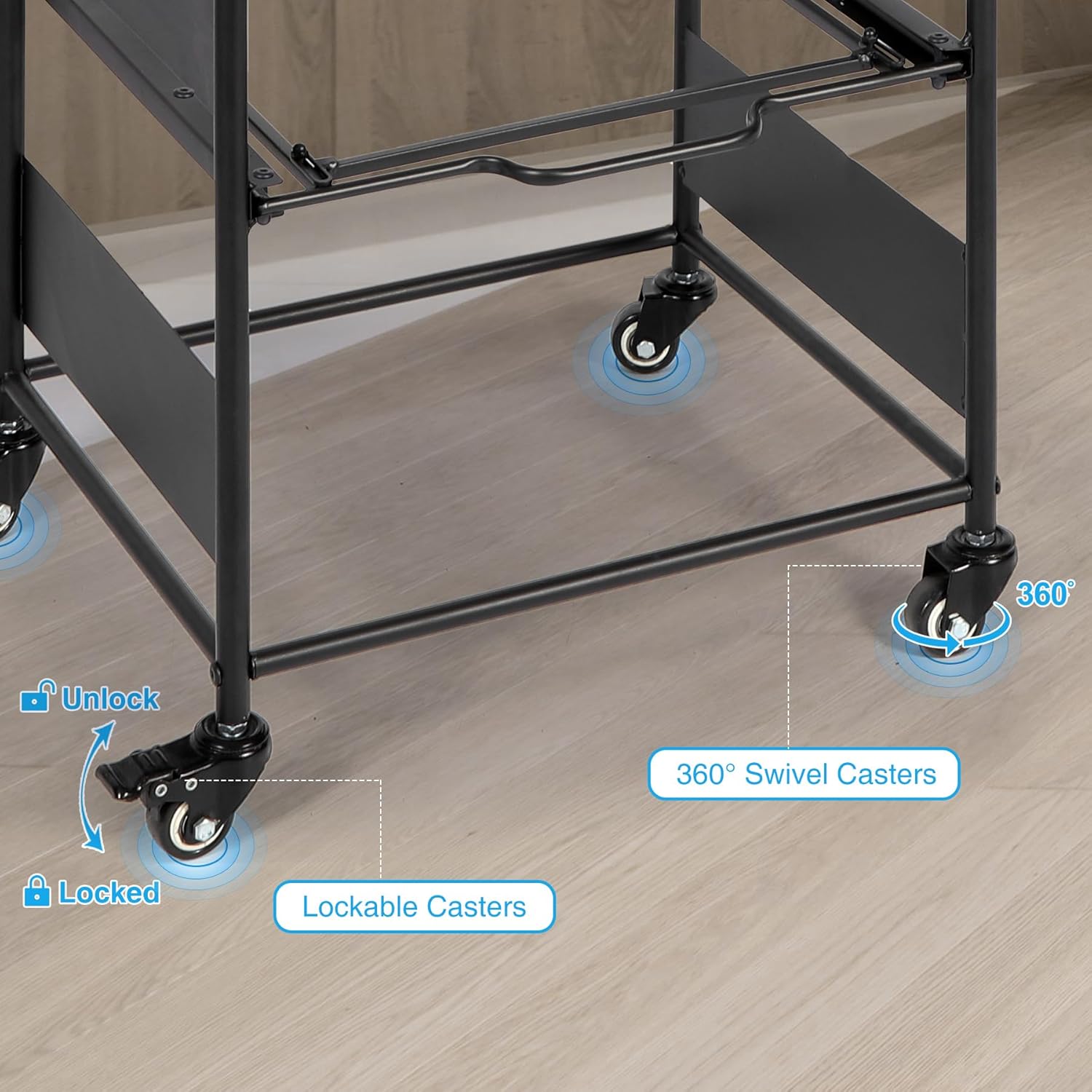 Black Rolling File Cart with Wheels Hanging Rack A7