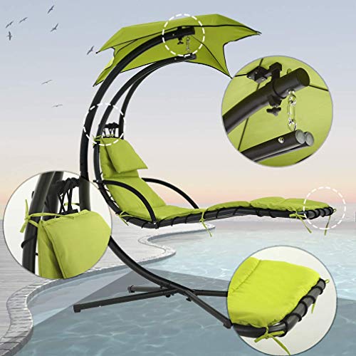 Hammock Chair with Canopy Umbrella and Pillow for Outdoor Patio a7