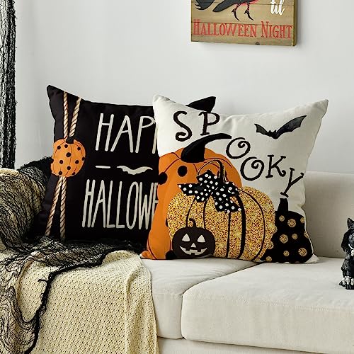 Halloween Black Cat Throw Pillow Covers 16x16 Set of 4 k7