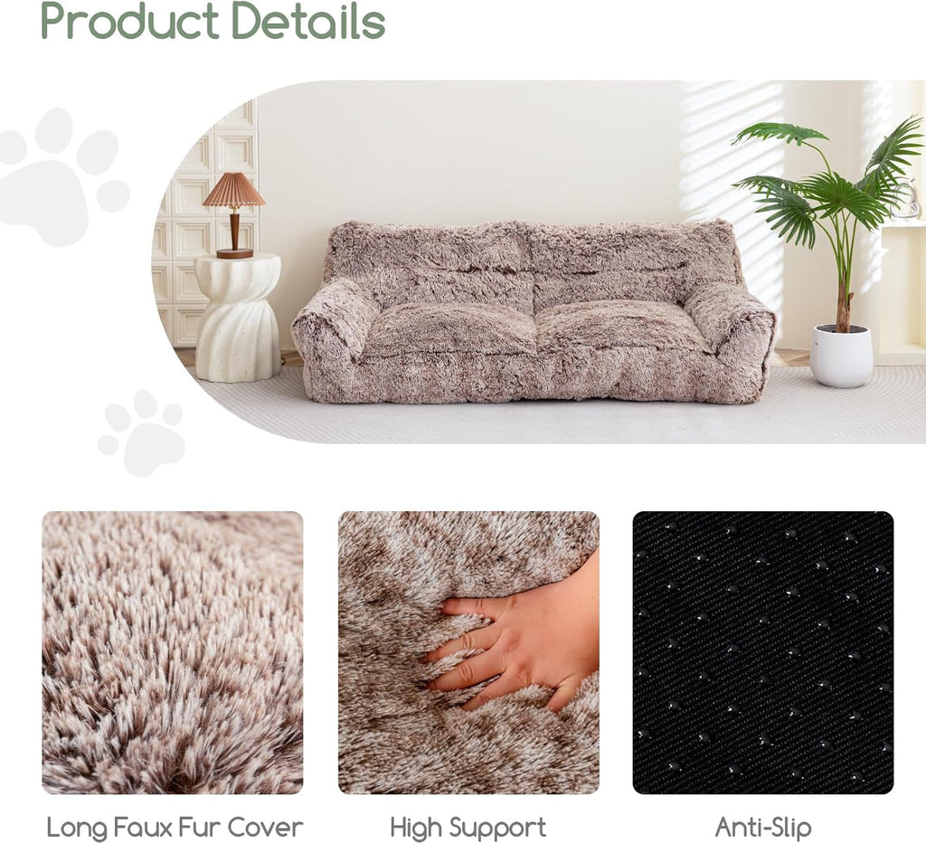 Giant Human Dog Sofa Bed, Comfy Floor Couch with Foam Support, Faux Fur Orthopedic Bed a7k