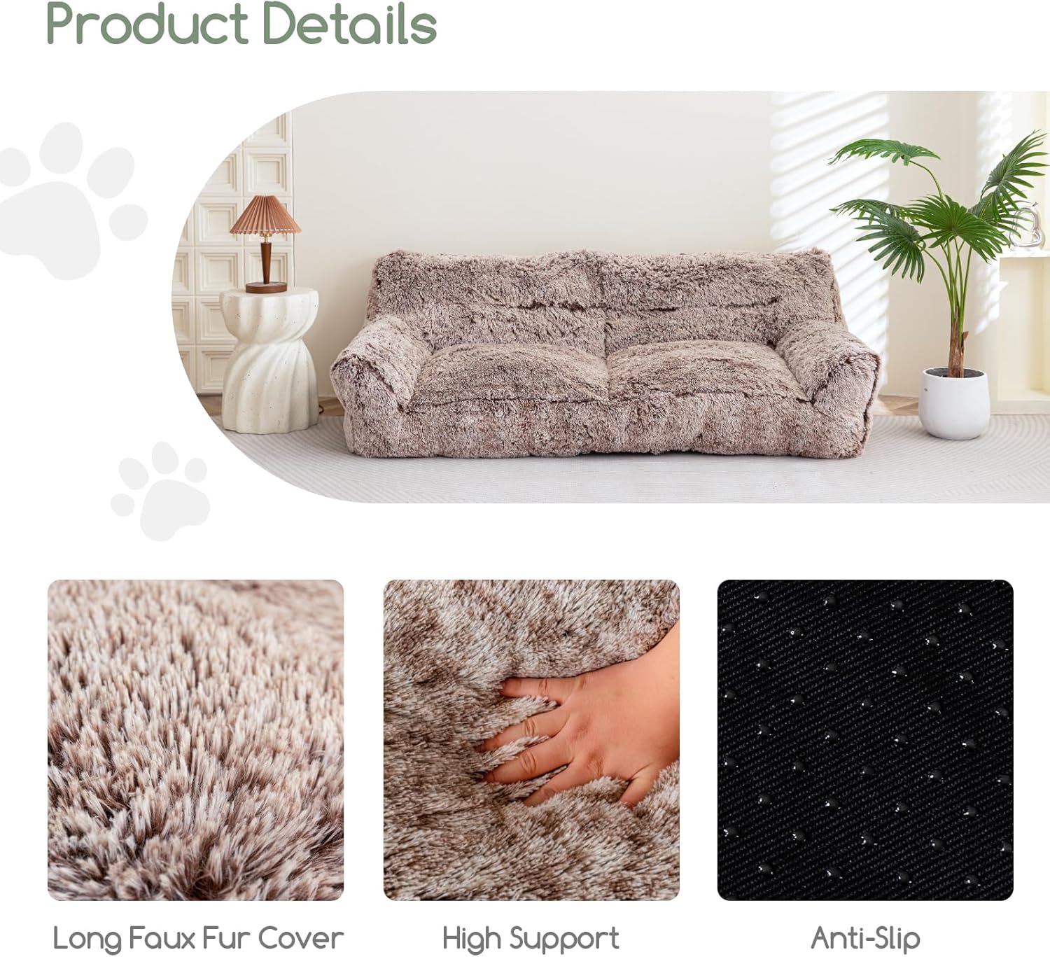 Giant Human Dog Sofa Bed, Comfy Floor Couch with Foam Support, Faux Fur Orthopedic Bed a7k