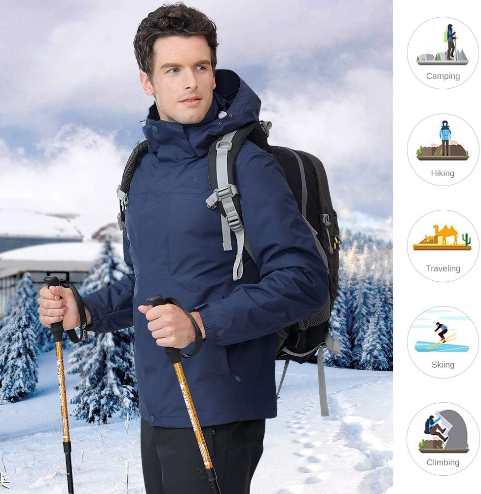 Men's 3 in 1 Waterproof Ski Jacket Hooded Winter Coat k7