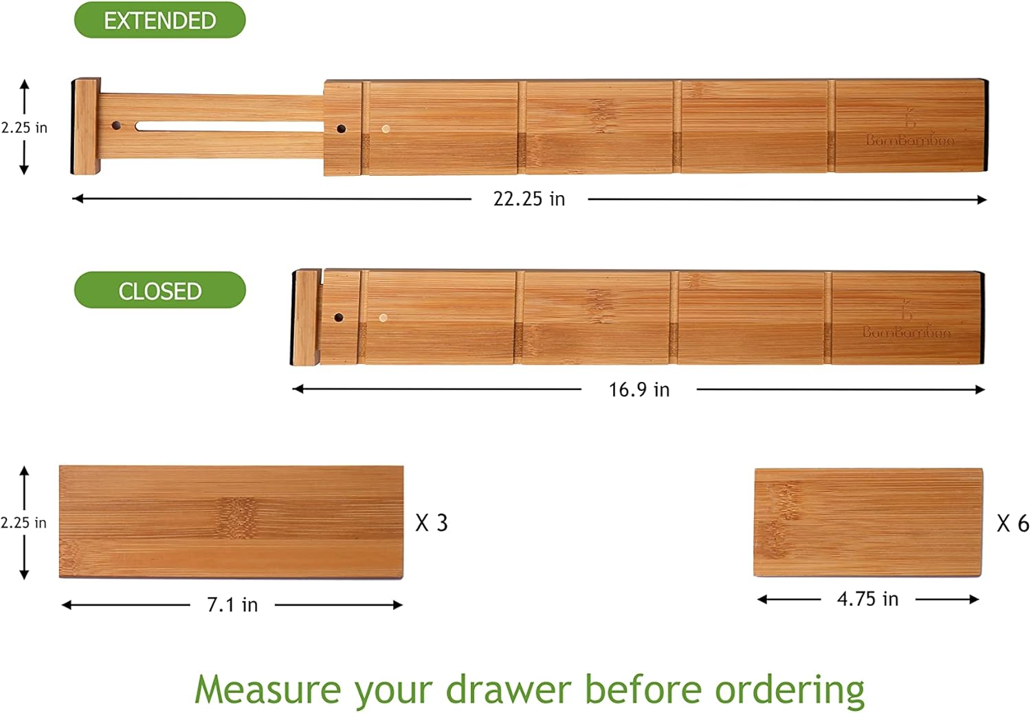 Bamboo Drawer Dividers 9 Inserts 4 Pack k7m