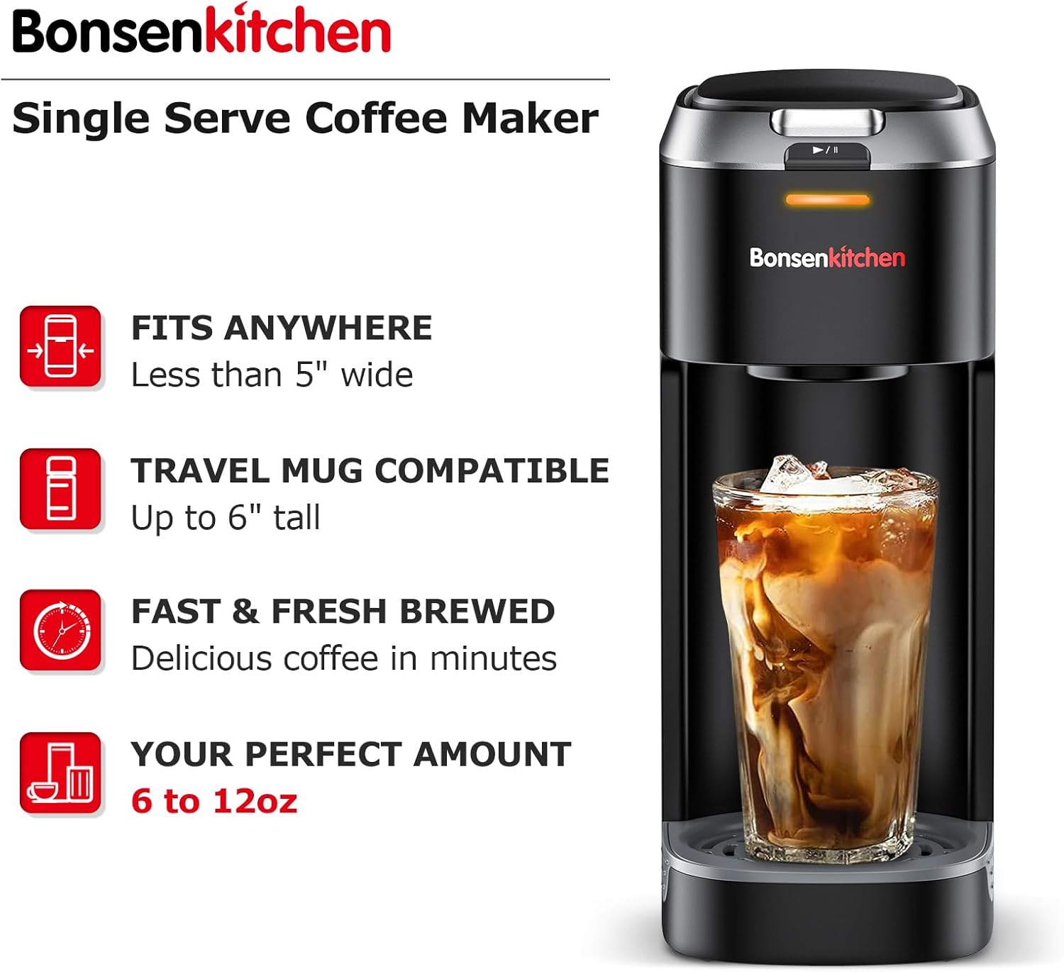 Single Serve Coffee Maker for K Cup Capsule, Fast Brewing, 6 to 12oz Brew Sizes a7
