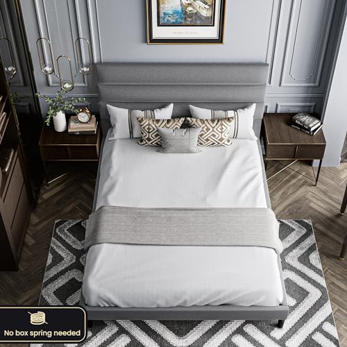 Full Size Bed Frame with Adjustable Headboard Dark Gray k7