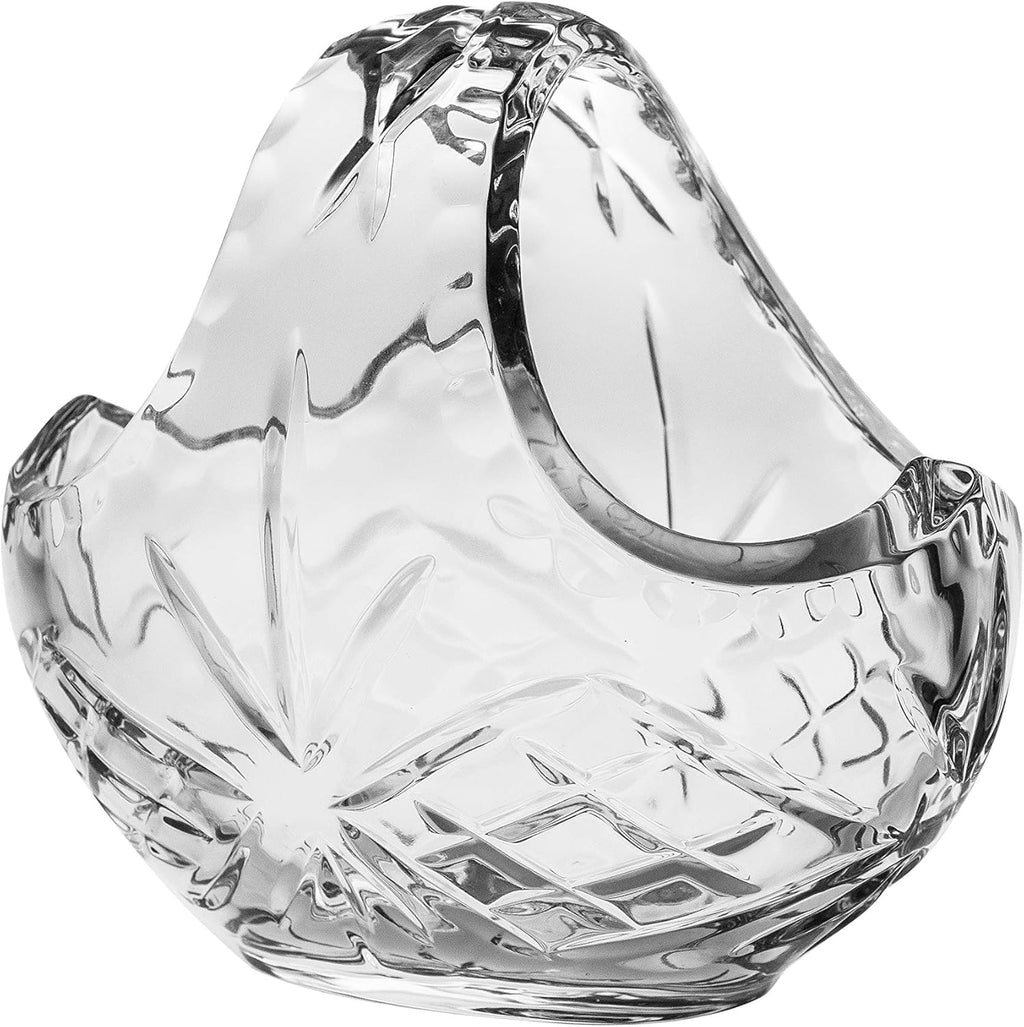 Crystal Basket - Bowl - Hand Cut Crystal - Beautiful Accent Piece - for Nuts - Candies - 6" Long - Made in Europe - By Barski